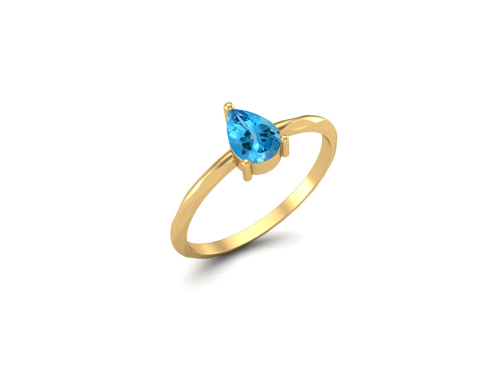 Swiss Blue Topaz Minimalist Solitaire Ring - Sterling Silver
