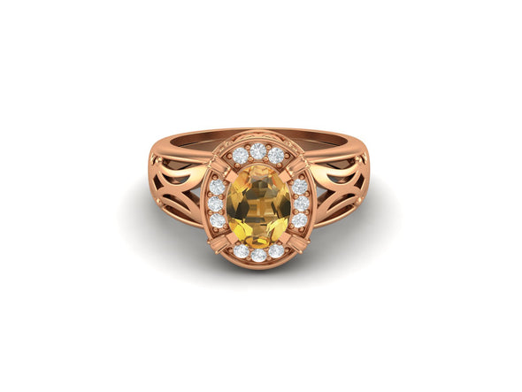 Filigree Design Citrine Solitaire Ring 925 Silver Wedding Ring Art Deco Bridal Ring