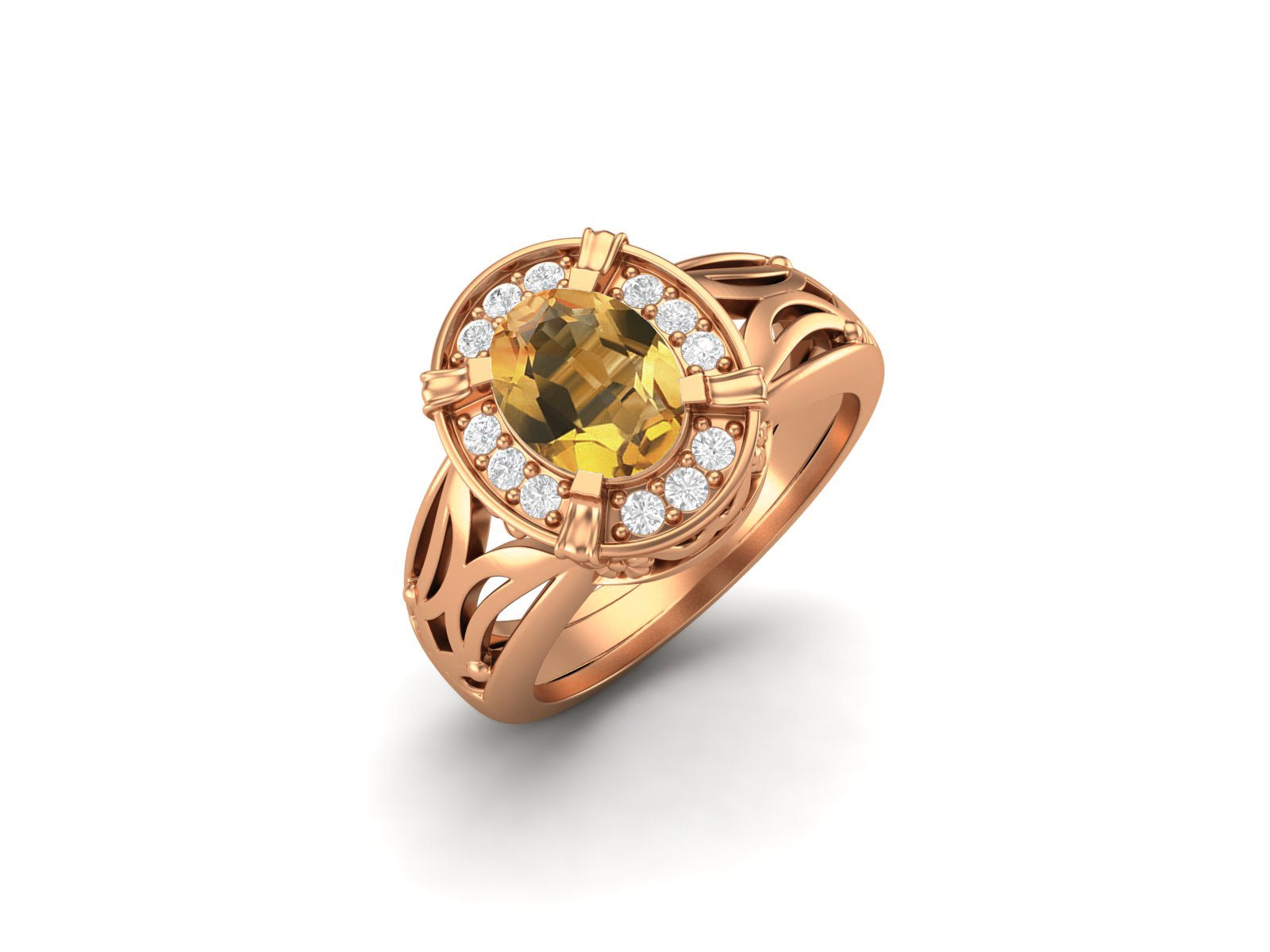Citrine Filigree Halo Design Ring – Sterling Silver
