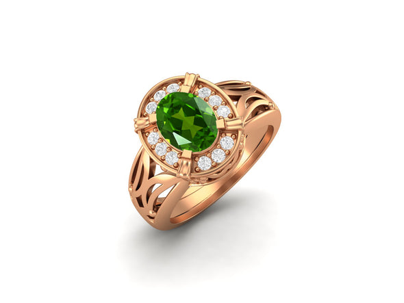 Art Deco Emerald Filigree Wedding Ring Vintage Bridal Promise Ring For Women