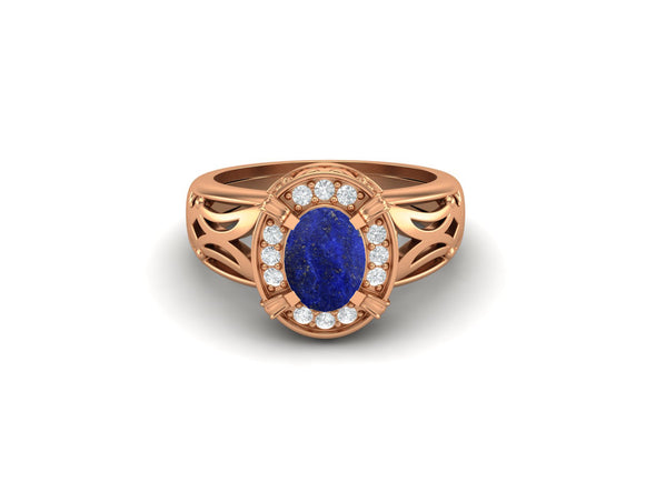 Natural Lapis Lazuli Wedding Ring 925 Sterling Silver Bridal Promise Ring For Women