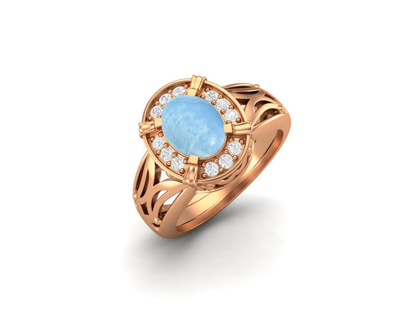 Art Deco Larimar Engagement Ring 925 Sterling Silver Bridal Anniversary Ring