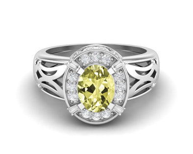 Vintage Lemon Quartz Wedding Ring Art Deco Filigree Design Promise Ring