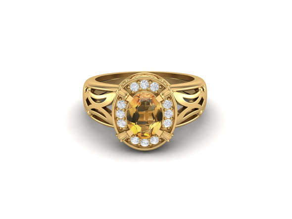 Filigree Design Citrine Solitaire Ring 925 Silver Wedding Ring Art Deco Bridal Ring