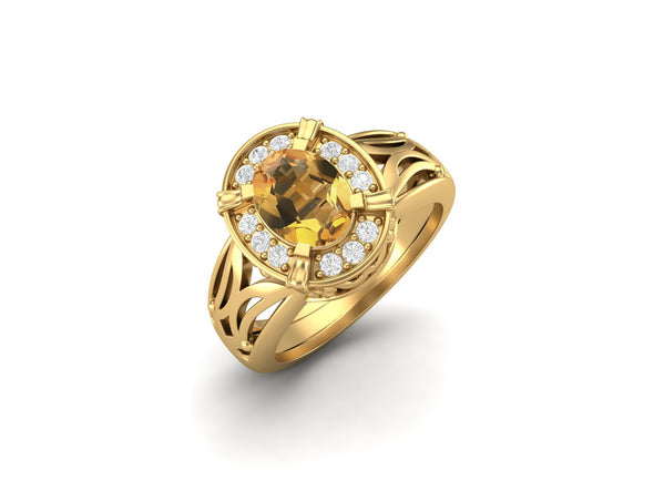 Filigree Design Citrine Solitaire Ring 925 Silver Wedding Ring Art Deco Bridal Ring