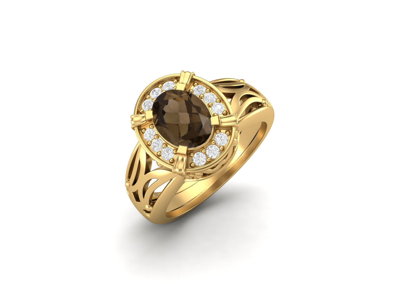 Anello di promessa in quarzo fumé naturale, fede nuziale in argento sterling 925 per donna