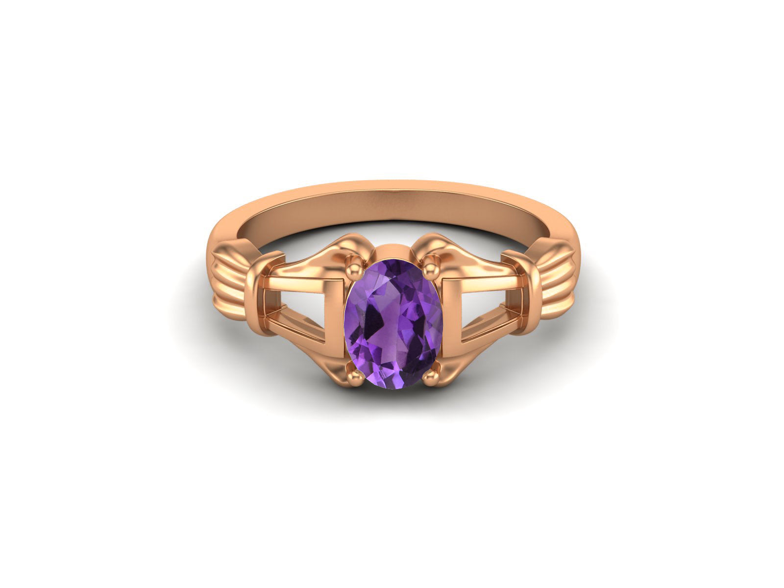 Amethyst Art Deco Inspired Design Ring – Sterling Silver