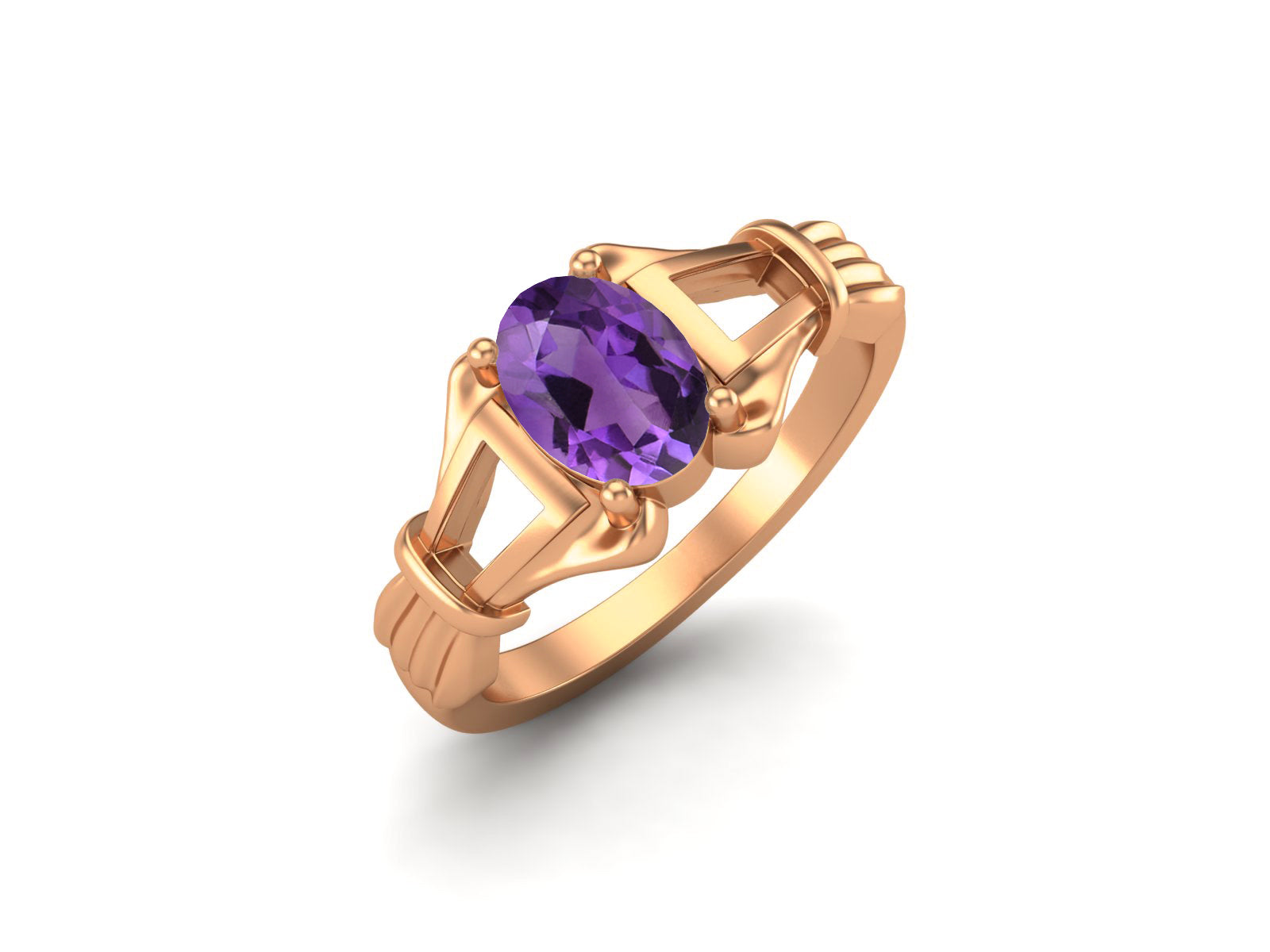 Amethyst Art Deco Inspired Design Ring – Sterling Silver