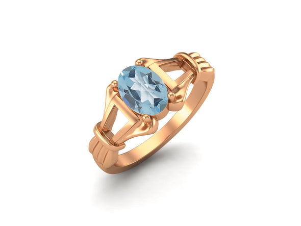 Antique Blue Topaz Engagement Ring Unique Blue Topaz Bridal Ring Oval Shaped Wedding Ring