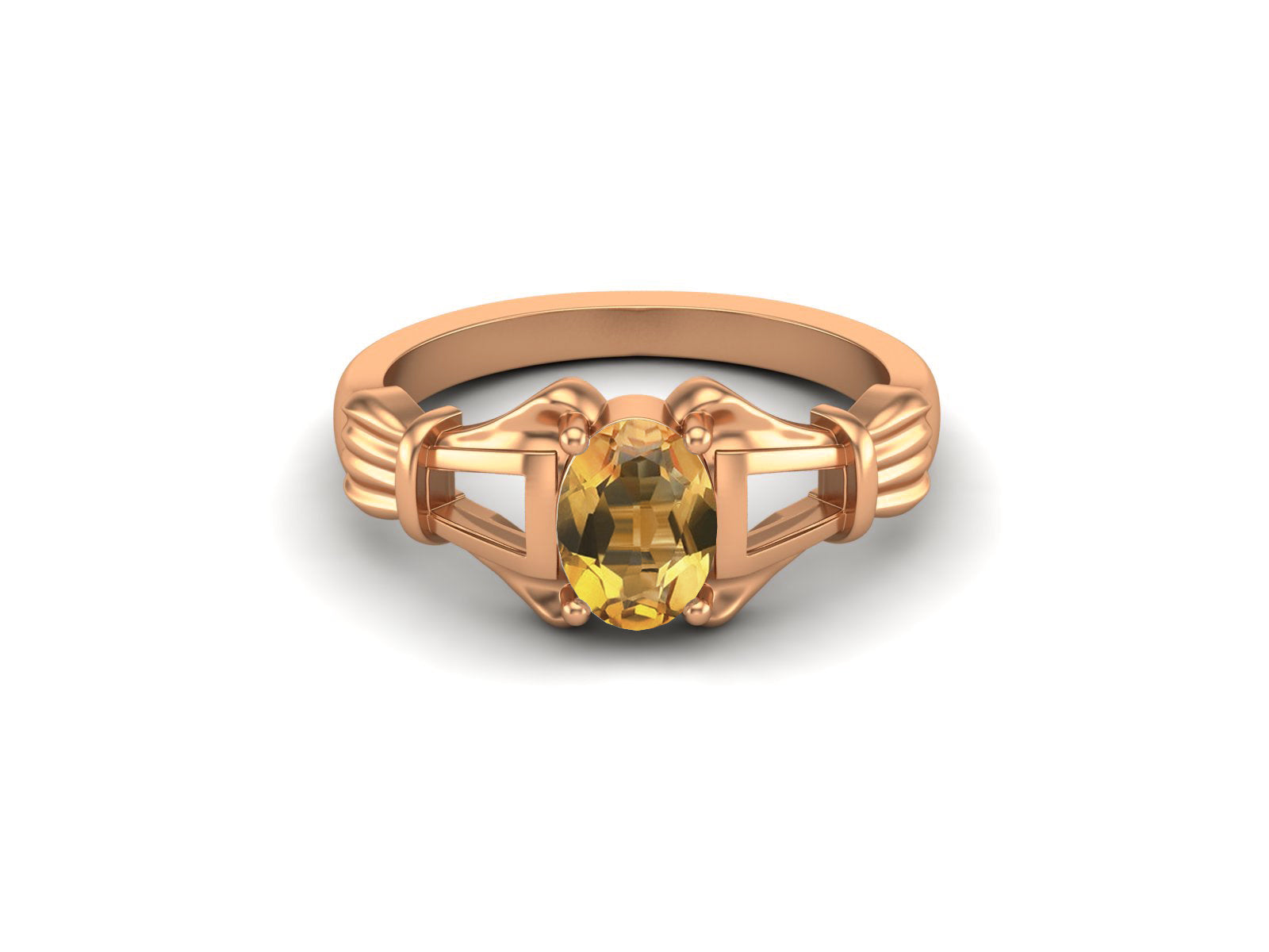 Citrine Art Deco Inspired Design Ring – Sterling Silver