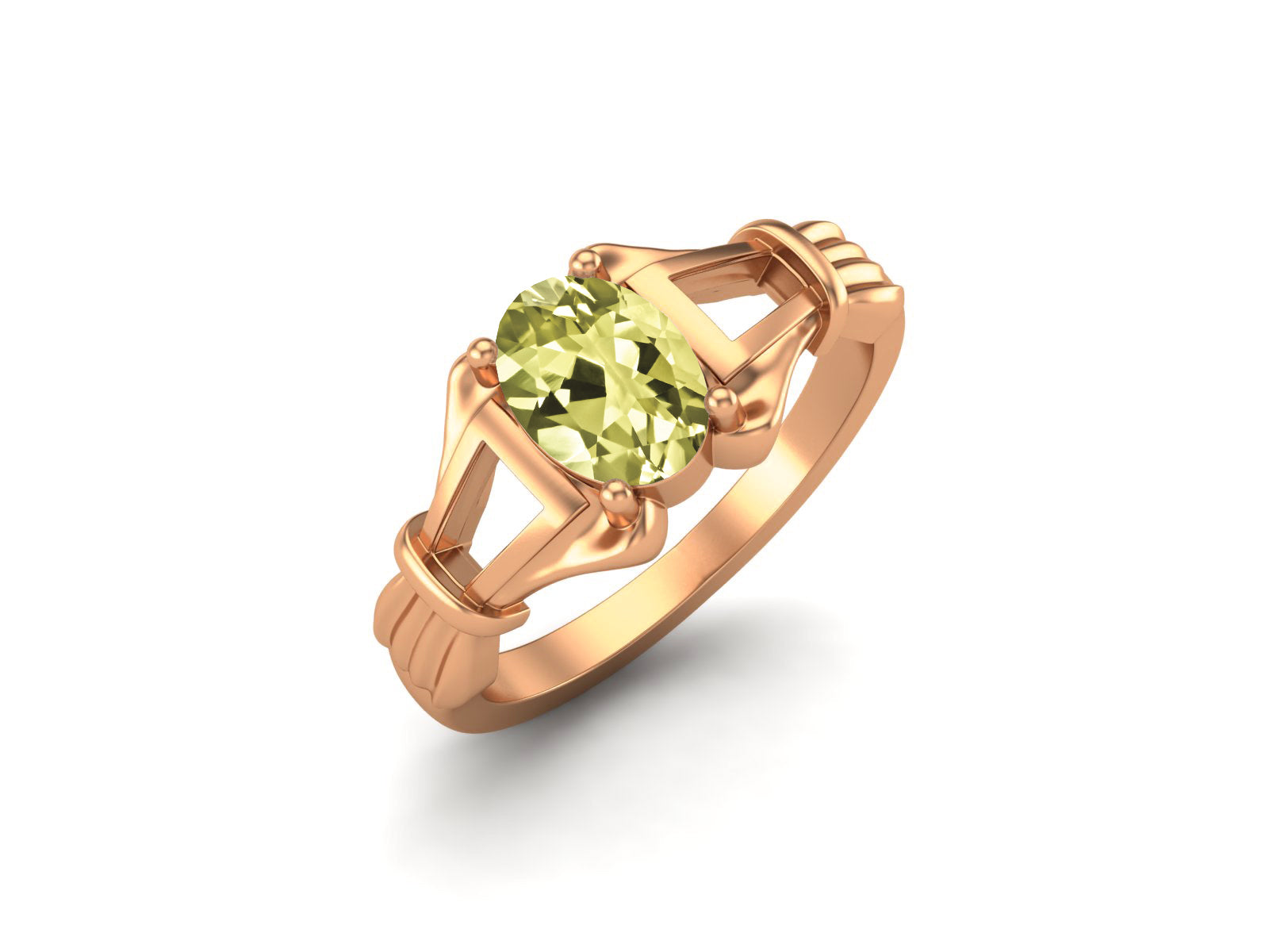 Lemon Quartz Vintage Art Deco Style Ring - Sterling Silver