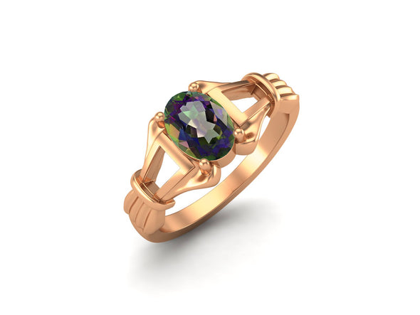 Art Deco Mystic Topaz Wedding Ring 925 Sterling Silver Bridal Ring Unique Promise Ring