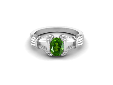Art Deco Emerald Engagement Ring Oval Shaped Emerald Wedding Ring 925 Sterling Silver Promise Ring