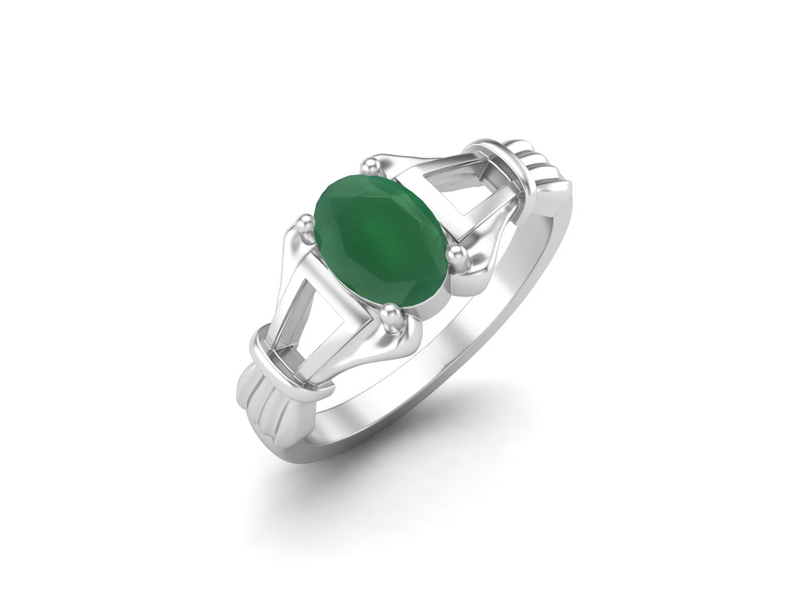 Green Onyx Vintage Art Deco Style Ring - Sterling Silver