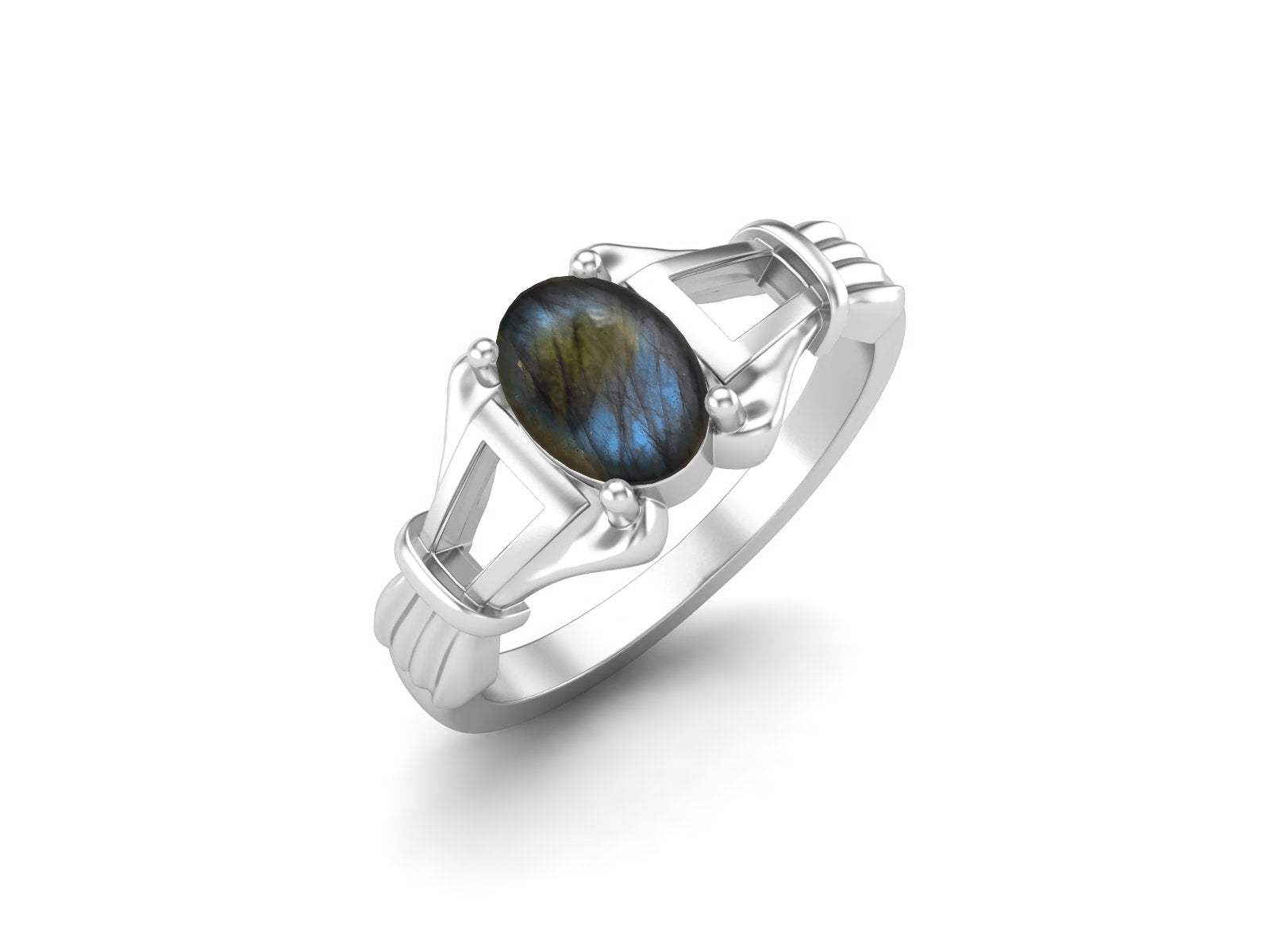 Labradorite Vintage Art Deco Style Ring - Sterling Silver
