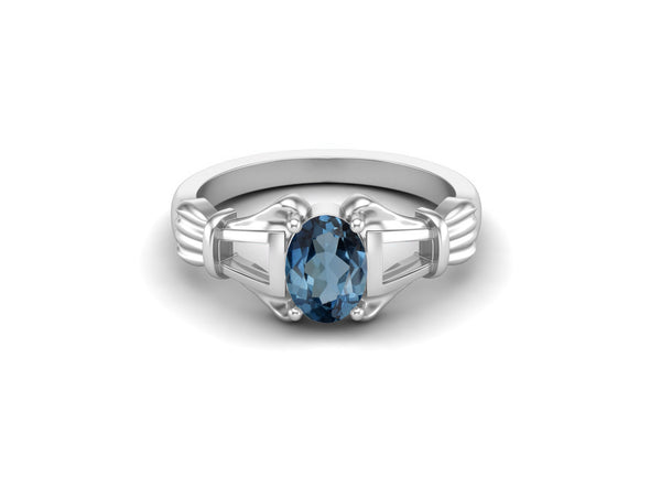 Unique London Blue Topaz Engagement Ring Vintage Wedding Ring 925 Sterling Silver Bridal Ring