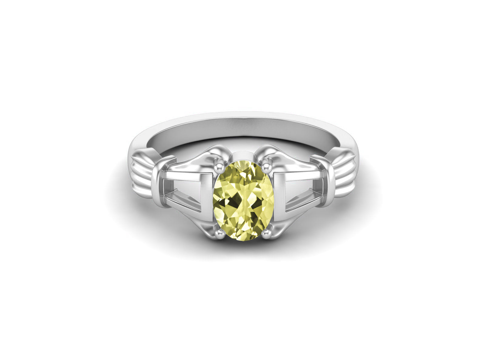 Lemon Quartz Vintage Art Deco Style Ring - Sterling Silver