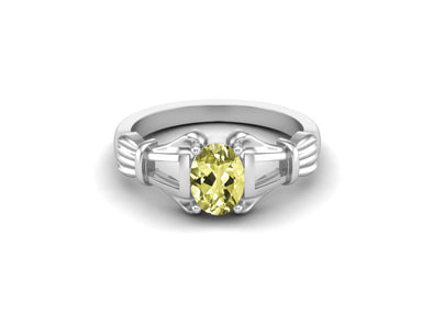 Oval Shaped Lemon Quartz Wedding Art Deco Bridal Promise Ring Vintage Engagement Ring