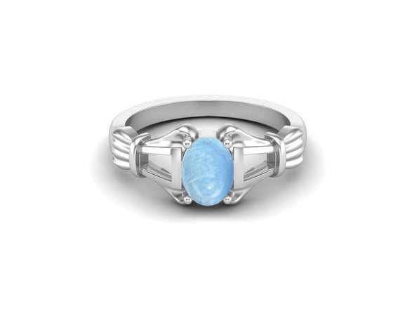 Vintage Larimar Engagement Ring Art Deco Wedding Ring 925 Sterling Silver Bridal Ring