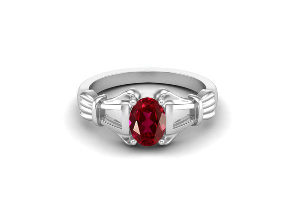 925 Sterling Silver Ruby Bridal Ring Oval Shaped Red Gemstone Wedding Ring