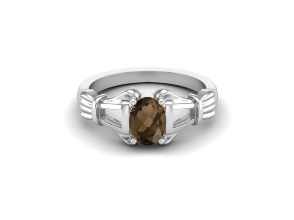 Antique Smoky Quartz Engagement Ring 925 Sterling Silver Bridal Anniversary Ring For Women