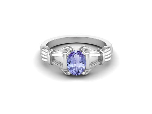 925 Sterling Silver Tanzanite Wedding Ring Oval Shaped Gemstone Engagement Ring