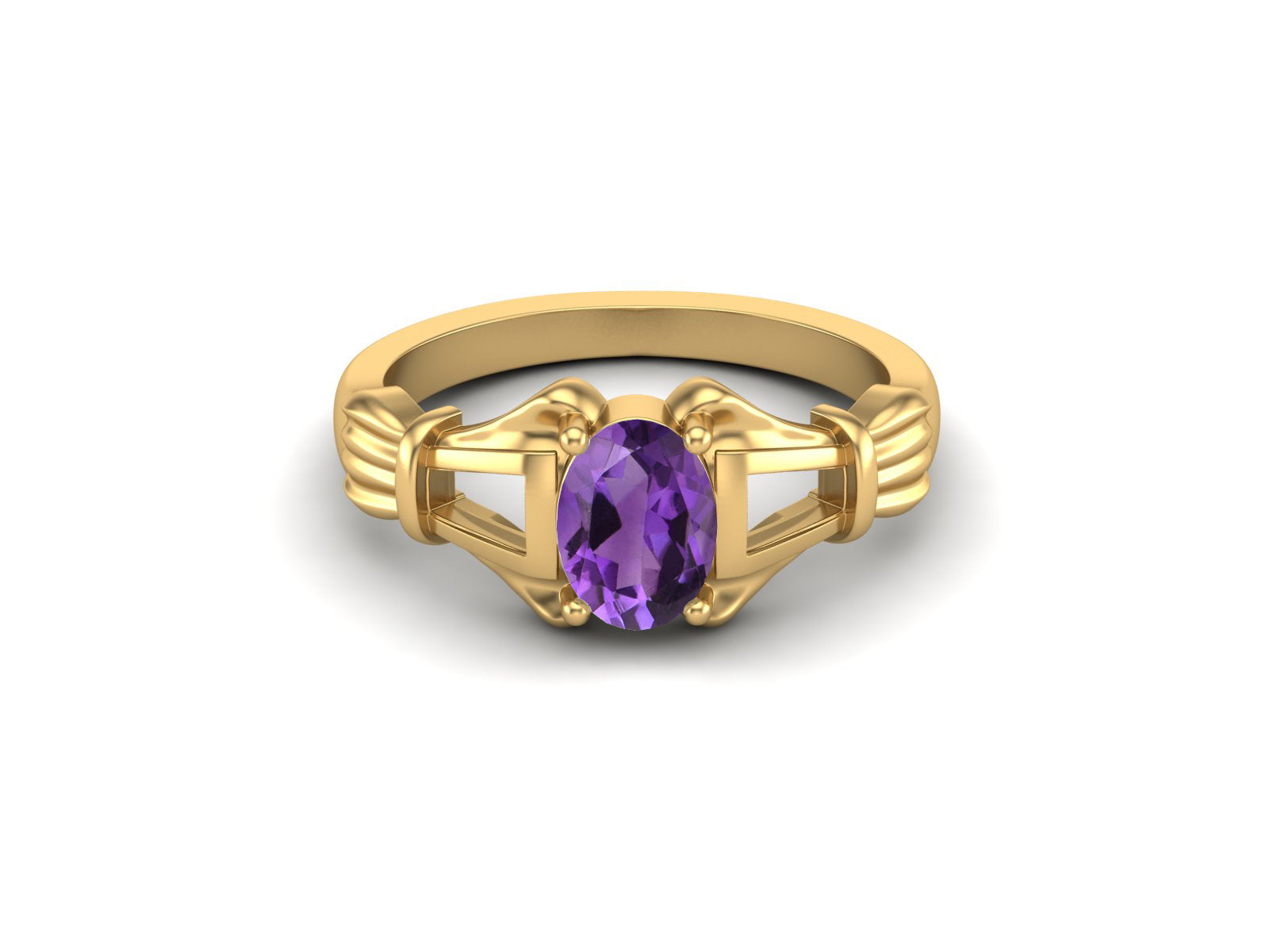 Amethyst Art Deco Inspired Design Ring – Sterling Silver