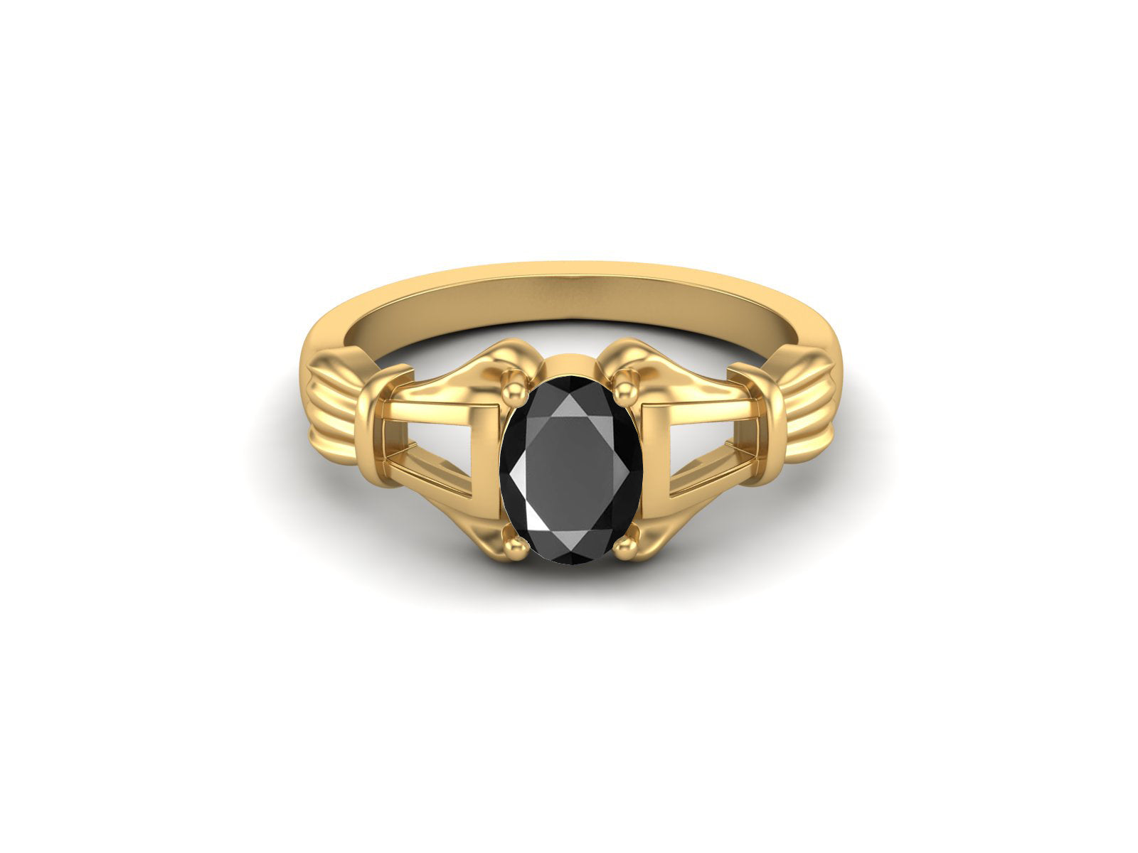 Black Spinel Vintage Art Deco Style Ring - Sterling Silver