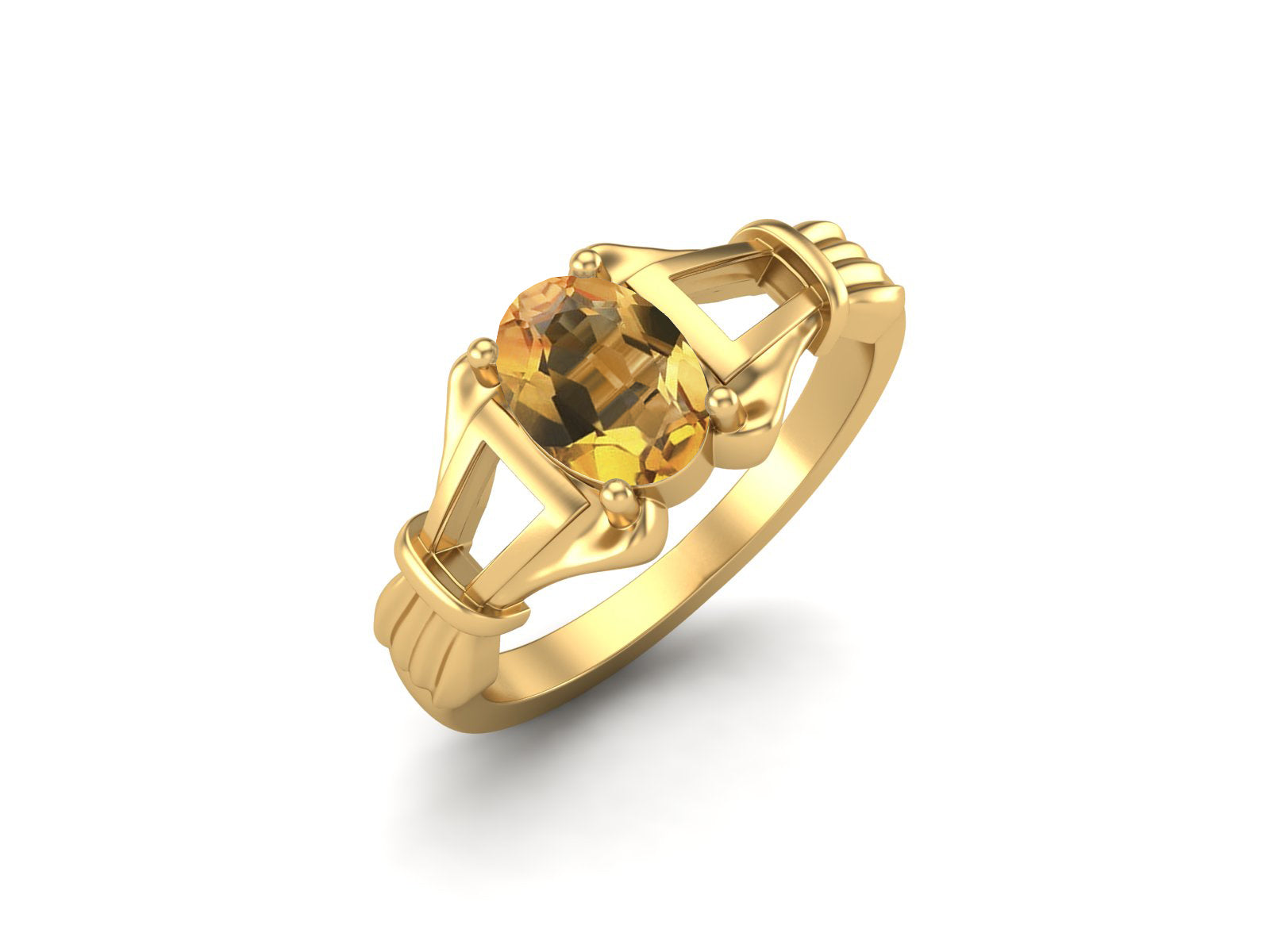 Citrine Art Deco Inspired Design Ring – Sterling Silver