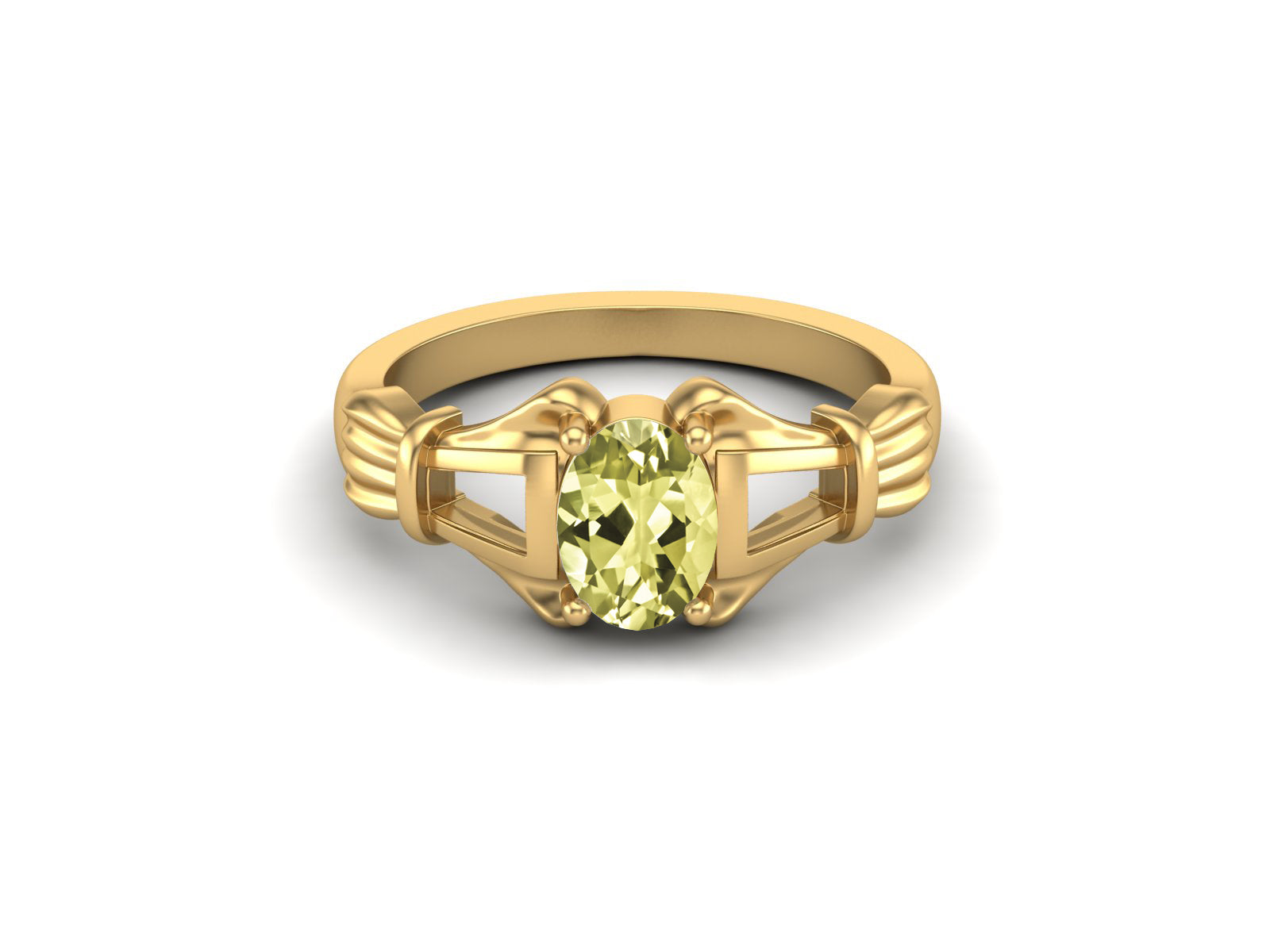 Lemon Quartz Vintage Art Deco Style Ring - Sterling Silver