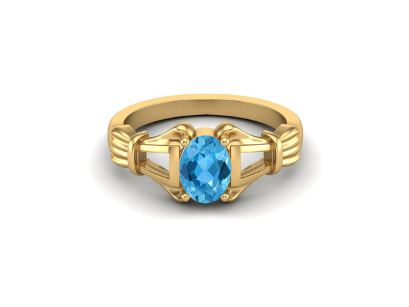 Natural Swiss Blue Topaz Wedding Ring Antique Style Bridal Anniversary Ring Unique Promise Ring