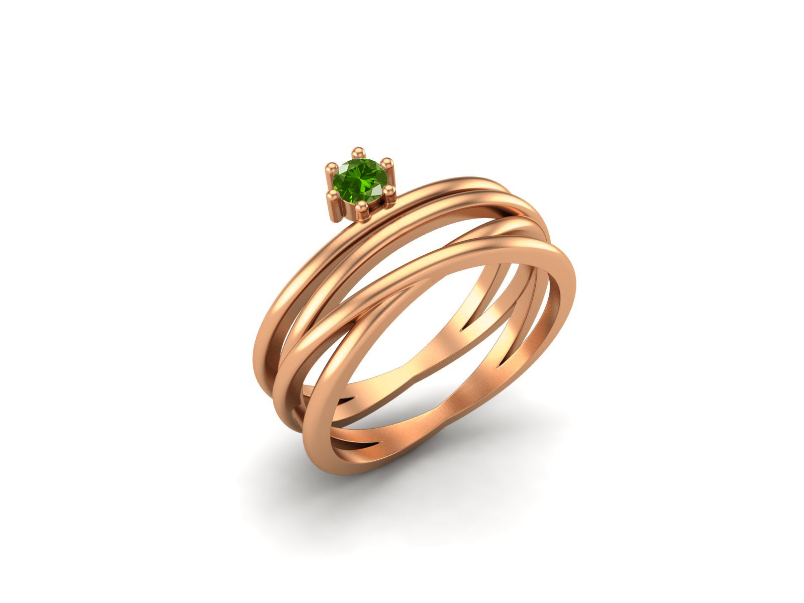 Emerald Gemstone Criss-Cross Solitaire Ring – Sterling Silver