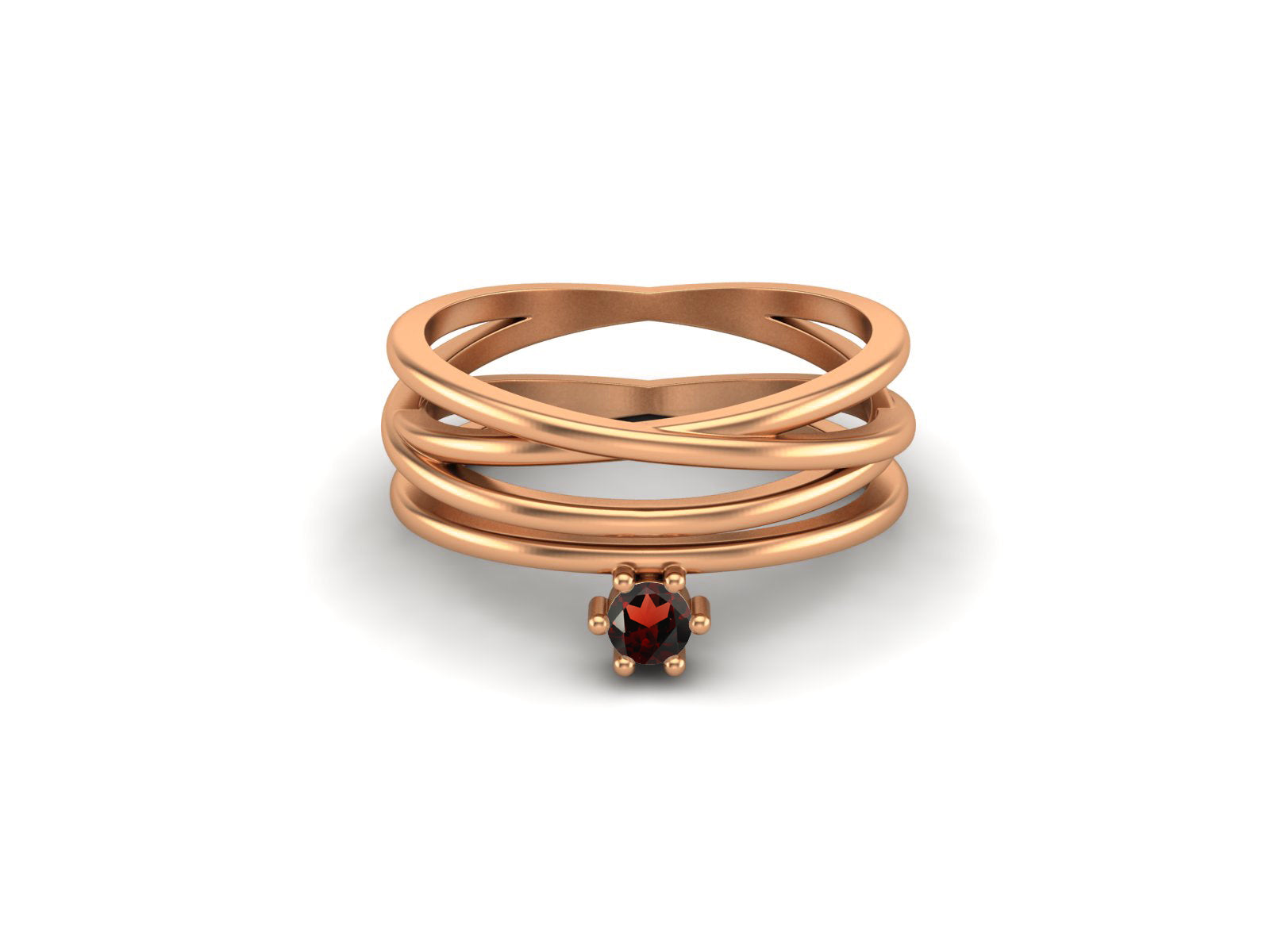 Garnet Overlapping Bands Minimalist Ring – Sterling Silver
