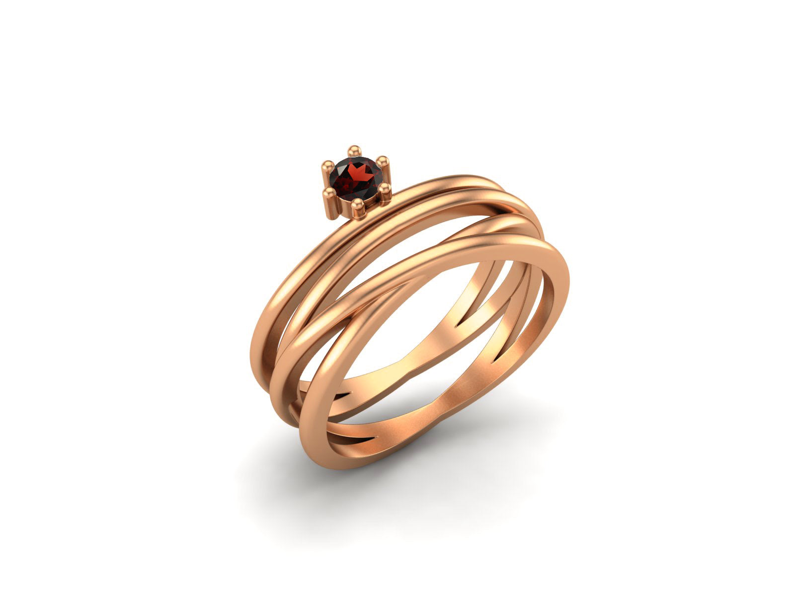 Garnet Overlapping Bands Minimalist Ring – Sterling Silver