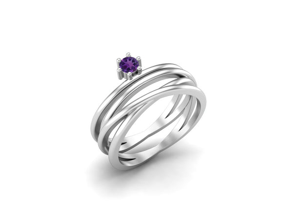 925 Sterling Silver Twisted Amethyst Wedding Ring 3x3mm Round Shaped Engagement Ring