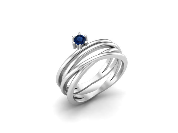 Natural Blue Sapphire Wedding Ring Art Deco Twisted Bridal Promise Ring For Women