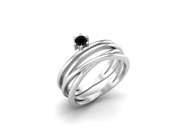 3x3mm Twisted Black Spinel Wedding Ring 925 Sterling Silver Promise Ring