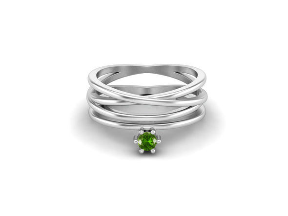 Round Shaped Twisted Emerald Wedding Ring 925 Sterling Silver Bridal Promise Ring