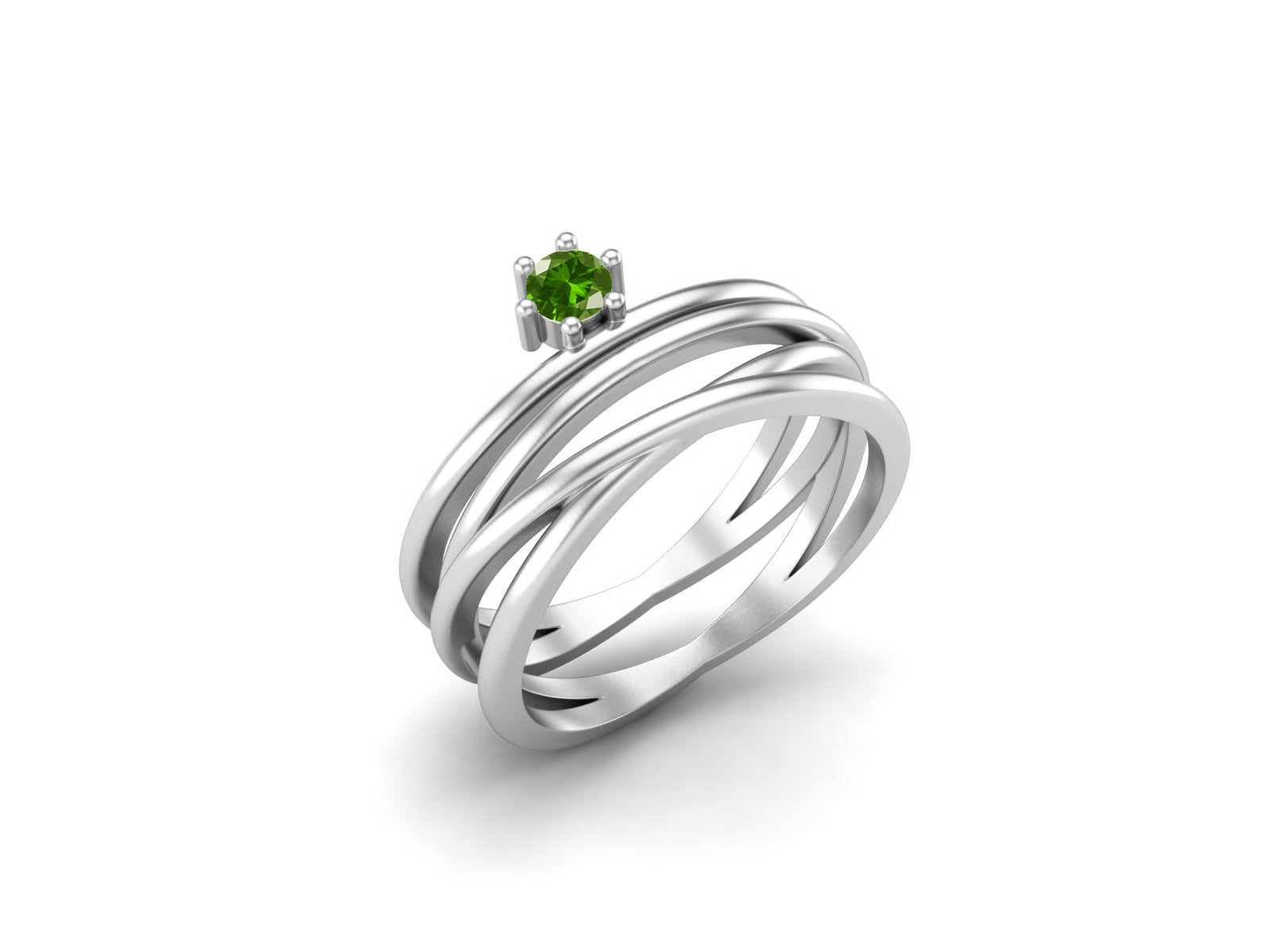 Emerald Gemstone Criss-Cross Solitaire Ring – Sterling Silver
