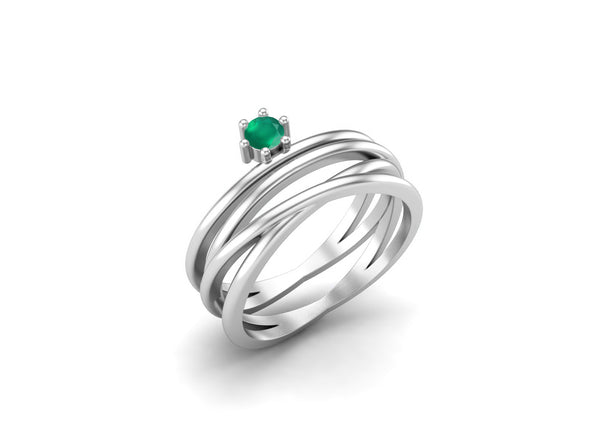 0.16 CT Green Onyx Engagement Ring 925 Sterling Silver Twisted Wedding Ring