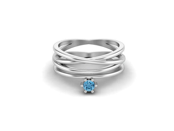 Round Shaped Swiss Blue Topaz Engagement Ring 925 Sterling Silver Twisted Bridal Ring