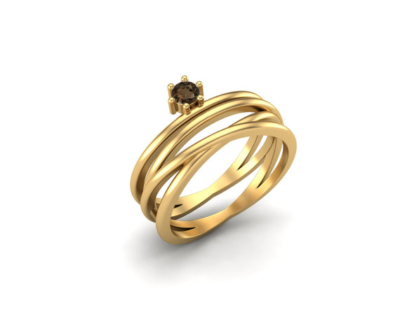 3x3mm Smoky Quartz Wedding Ring Unique Brown Gemstone Ring 925 Silver Bridal Ring