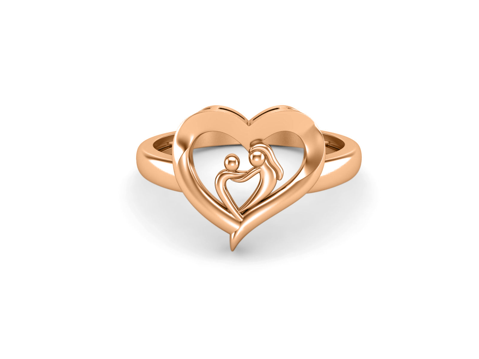 Mother & Child Heart Ring Symbolic Love - Sterling Silver