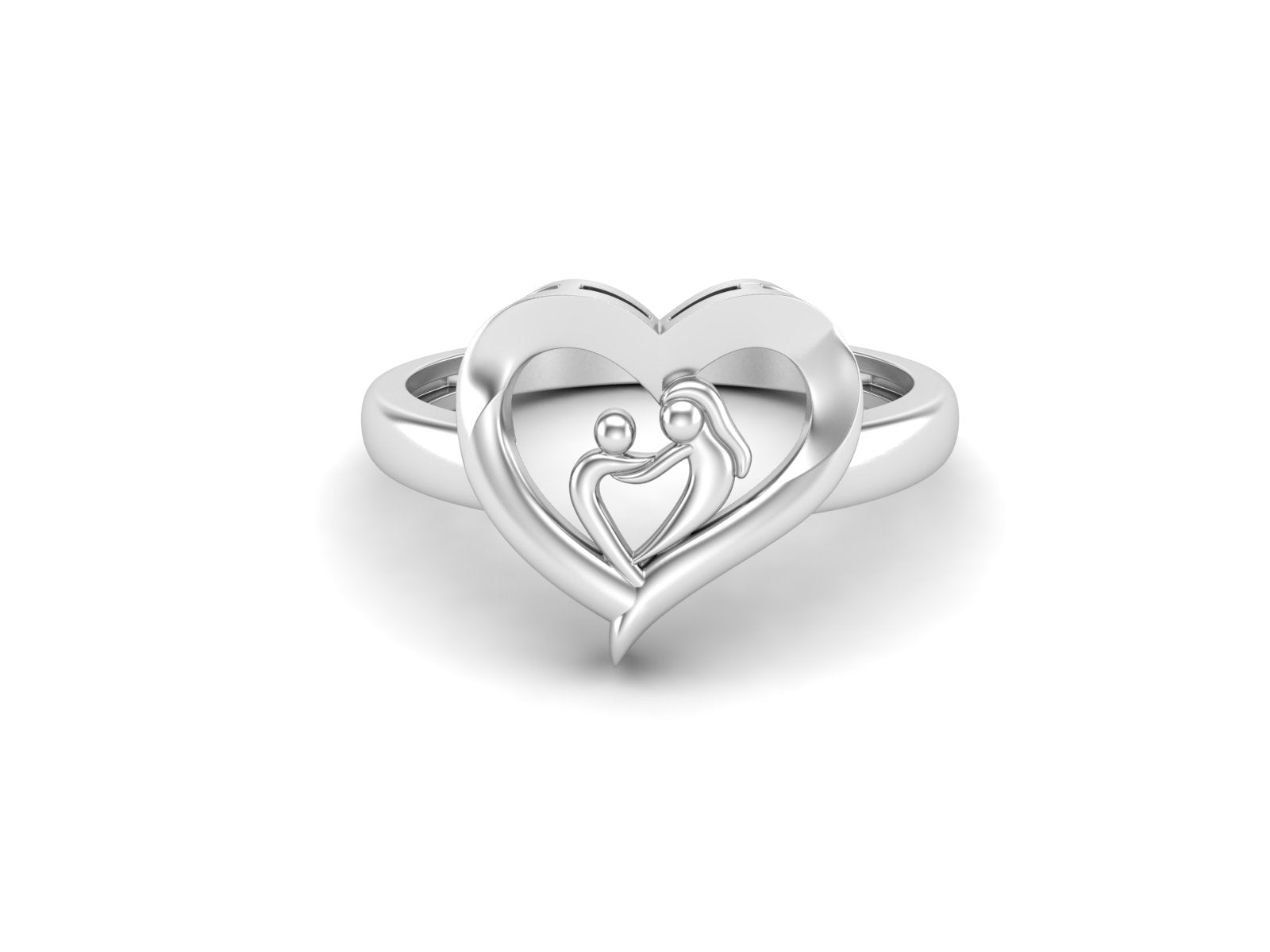 Mother & Child Heart Ring Symbolic Love - Sterling Silver