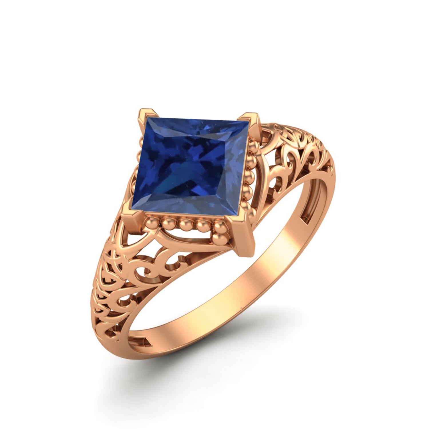 Anello da sposa vintage con zaffiro blu, anello in stile filigrana Art Déco per donna