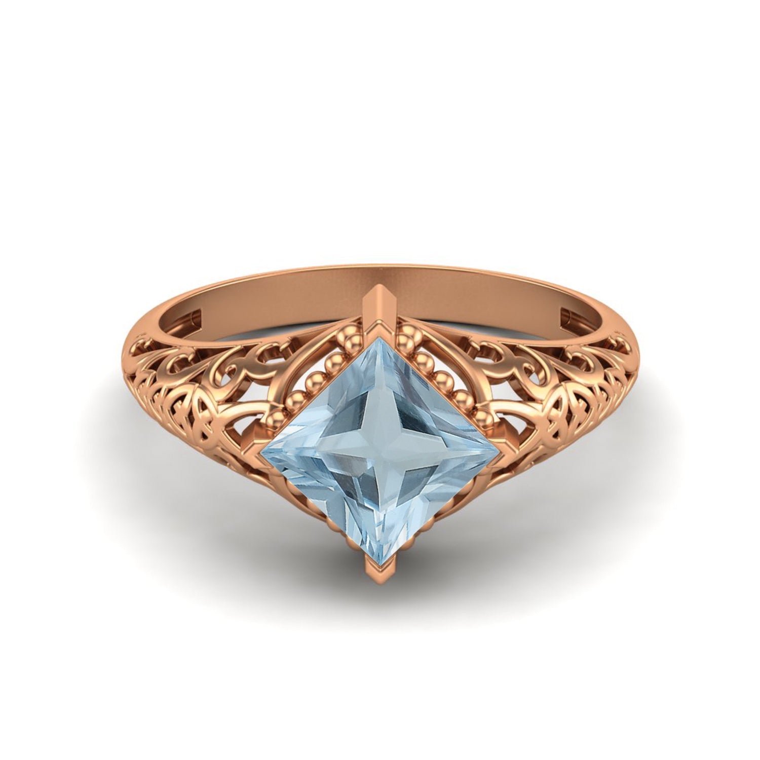 Anello nuziale in argento sterling 925 con topazio blu in stile filigrana
