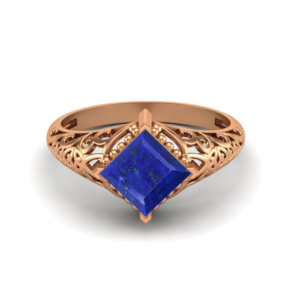 6x6mm Square Shaped Lapis Lazuli Ring At Deco Filigree Wedding Ring