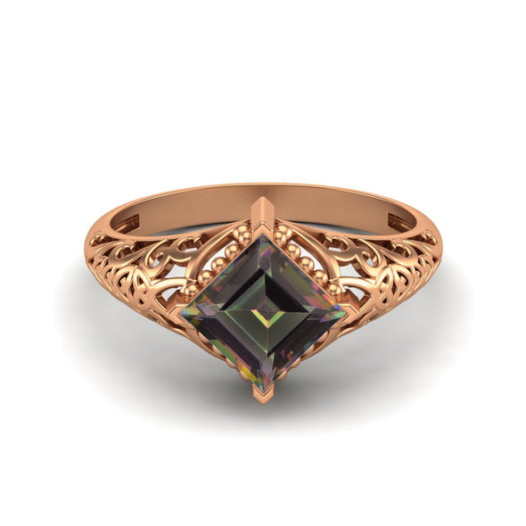 6x6mm Square Shaped Mystic Topaz Bridal Ring Art Deco Filigree Style Ring