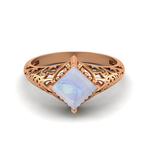 Square Shaped Rainbow Moonstone Filigree Style Ring 925 Sterling Silver Ring