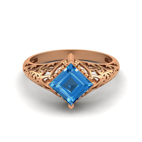 925 Sterling Silver Sky Blue Topaz Ring Art Deco Filigree Wedding Ring